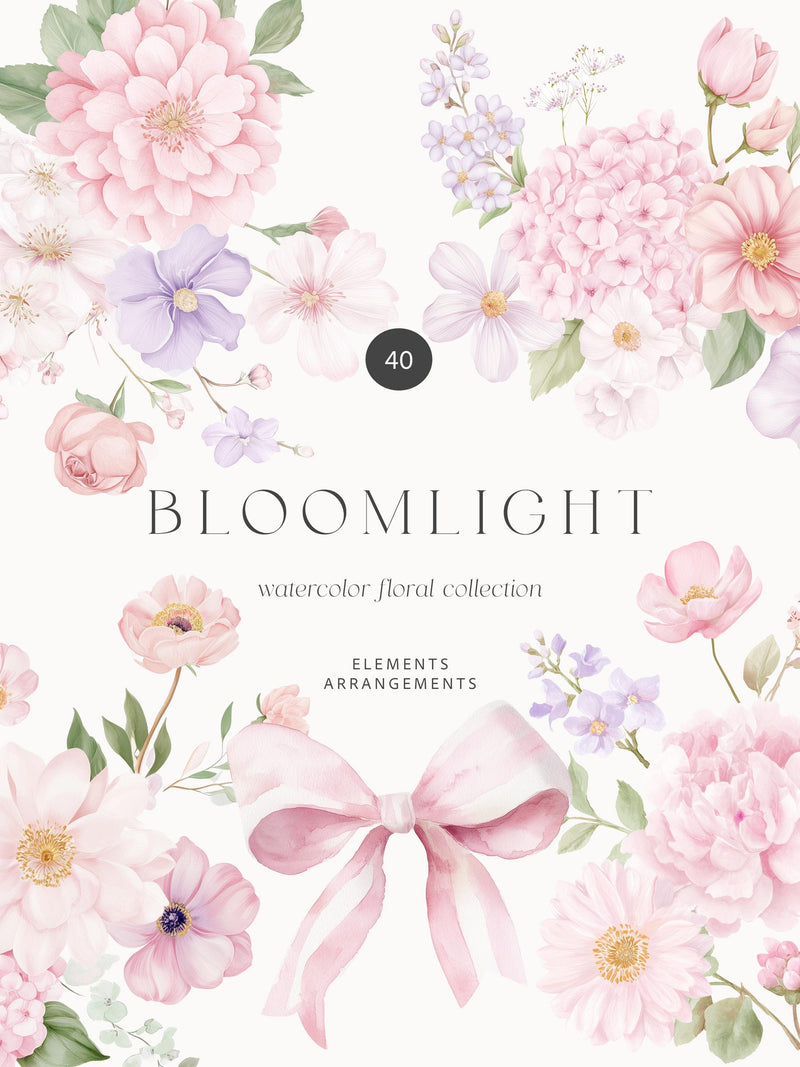 Watercolor Floral Clipart: Pastel Flowers DIY Elements, Floral Wreaths, Bouquets, Ribbon Bows, Instant Download FLOWER DELIVERY