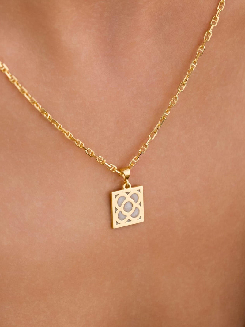925 sterling silver 14k micron plating flower necklace with white uv enamel- barcelona panots ANNIVERSARY
