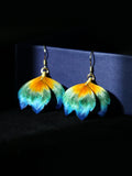 Tsol�ne ƒlanor Handmade Silk Flower Earrings: Blue Yellow Gradient Boho Jewelry silk flower