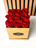 Money Flower Bouquet- 9 Preserved Red Roses in Gold Flower Box with Personalized Message, Lasting Gift FLOWER DELIVERY