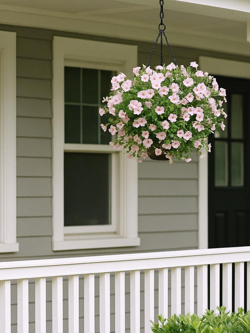 UV Resistant Faux Petunia Hanging Basket: Outdoor Home Decor faux plants