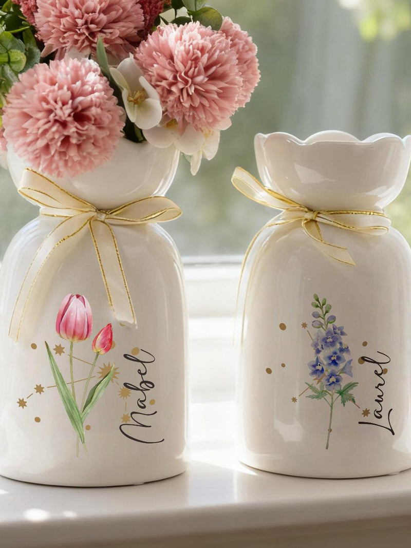Personalized Birth Flower Vase, Zodiac Sign Vase, Flower Vase with Constellation Sign, Mom Gift, Birthday Gift for Friends, Christmas Gift birthday flower