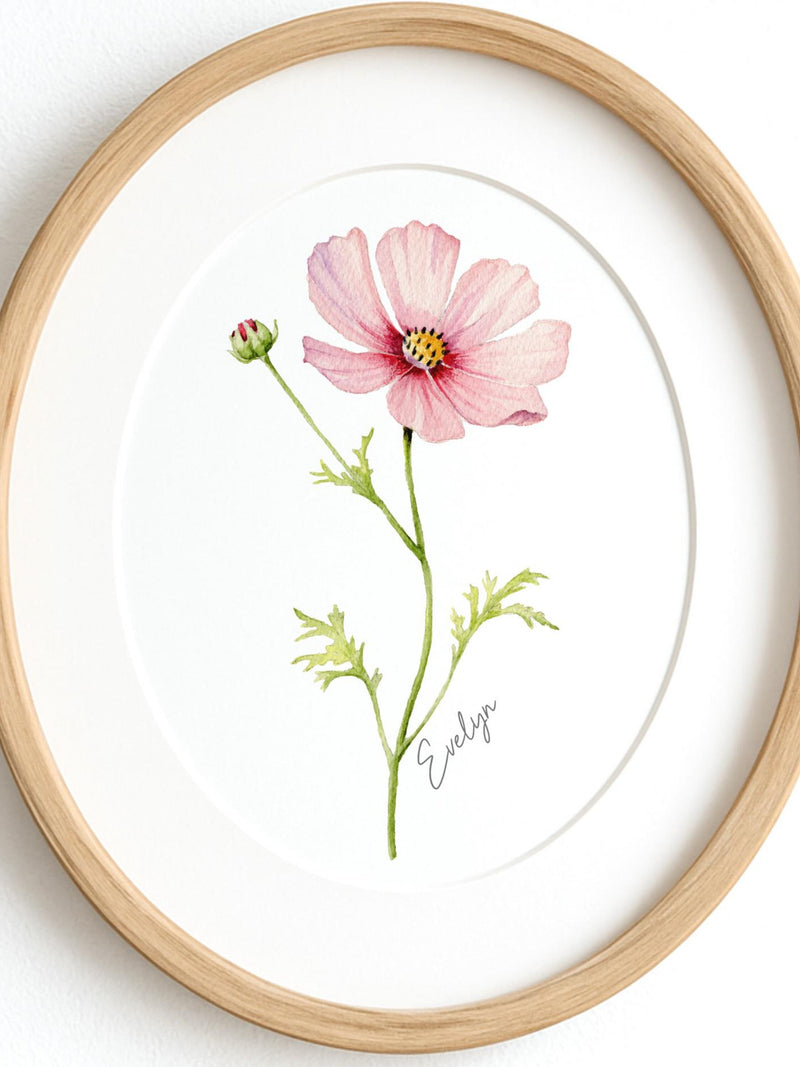 Digital Download: Custom Watercolor Floral Cosmos Print - October Birth Flower Gift birthday flower