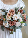 Neutral Artificial Wedding Bouquet, Quicksand Toffee Roses, Silk Bridal Flowers Bouquet
