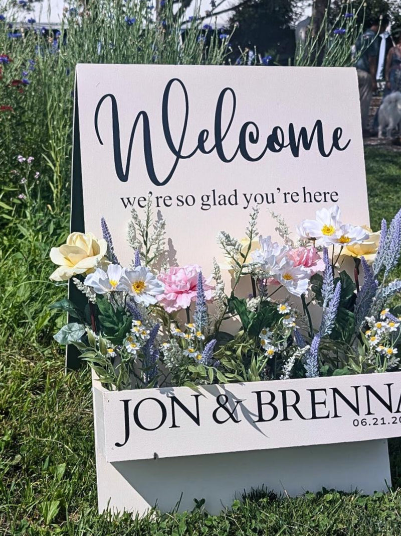 Custom Wedding Welcome Sign with Flower Box- A-Frame Wooden Entrance Sign, Personalized Ceremony Decor wedding flower