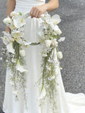 White Cascading Bridal Bouquet with Orchids, Calla Lilies and Tulips wedding flower