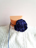 Handmade Blue Silk Flower Choker: Adjustable Floral Necklace silk flower