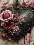 Gothic Floral Hearts, Dark Romance Valentine Art, Vintage Heart Clipart, Victorian Roses, Moody Pink, Grunge Collage, PNG Love Romance Flower