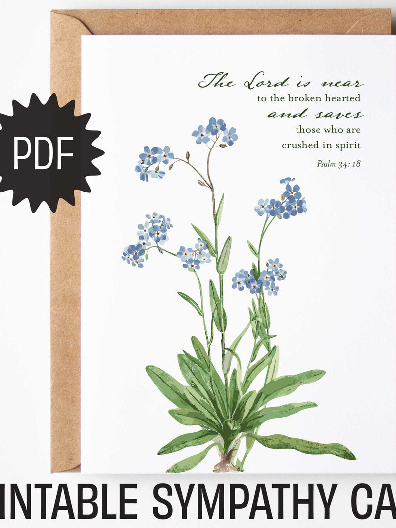 Printable Sympathy Watercolor Flowers Card PDF Digital Bible Verse Card, Greeting Card for Funeral or Loss Christian, Encouraging Scripture sympathy flower