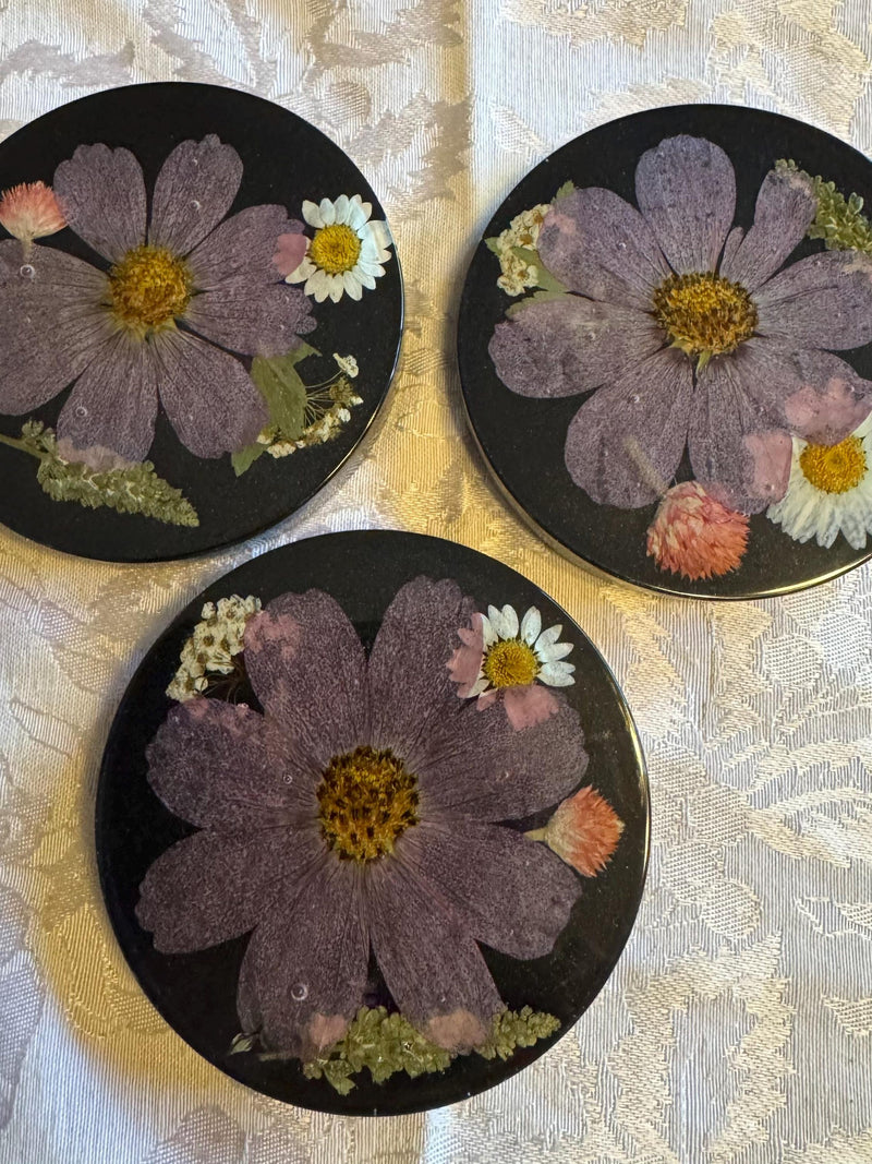 Floral resin coasters, real pressed dry flowers house warming flower