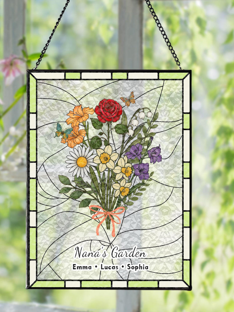 Custom Family Birth Flower Stained Glass Suncatcher | Personalized Birth Month Window Hanging Gift for Mom Grandma | Handmade Floral Decor birthday flower
