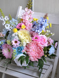 Pastel Wildflower Bridal Bouquet, Pink  Light Blue Silk Wedding Bouquet wedding flower