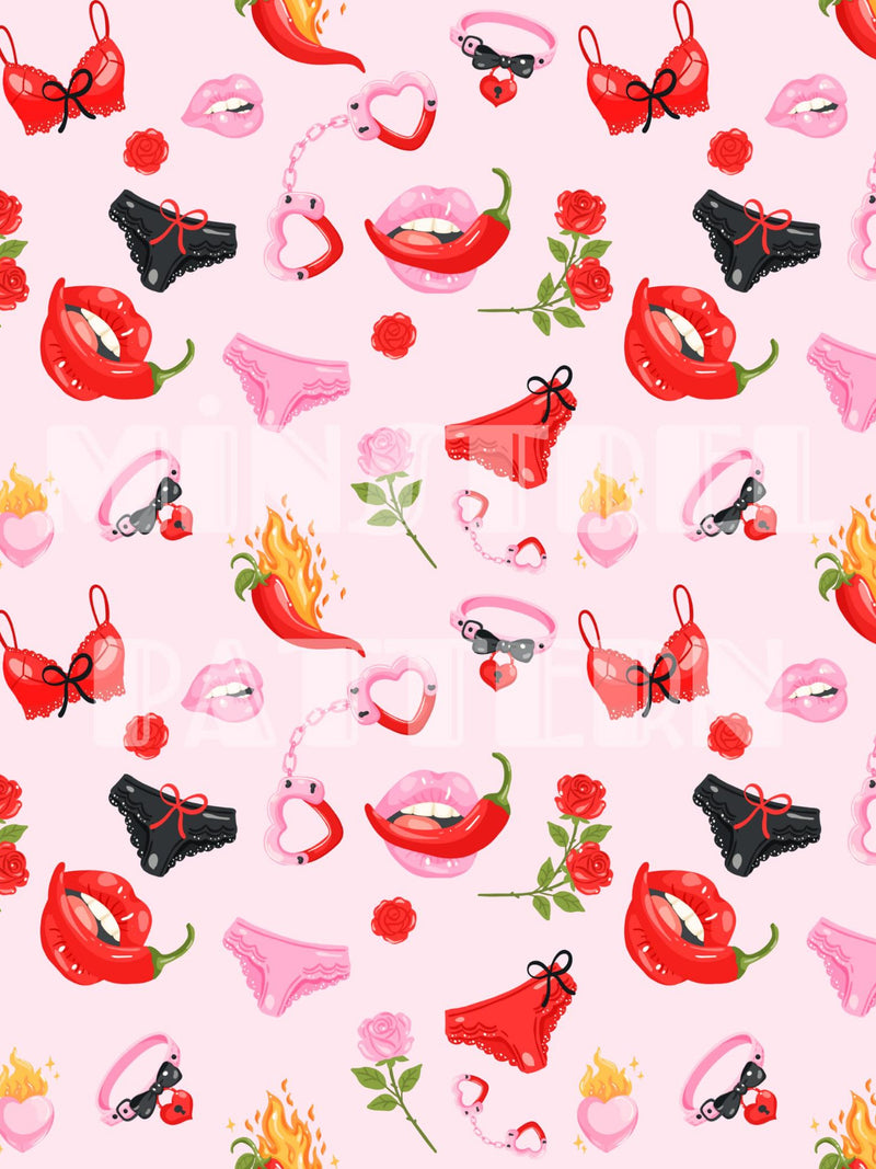 Hot Girl Seamless Pattern: Valentines Day Fabric Printing (Commercial Use, Small Business, Jpeg File) Love Romance Flower