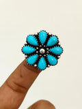 Handmade Sterling Silver Turquoise Flower Ring: Boho Statement Jewelry ANNIVERSARY