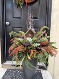 Faux  Drop-In Planter, Artificial  Winter Planter for porch, Birdhouse Flower Arrangement faux plants