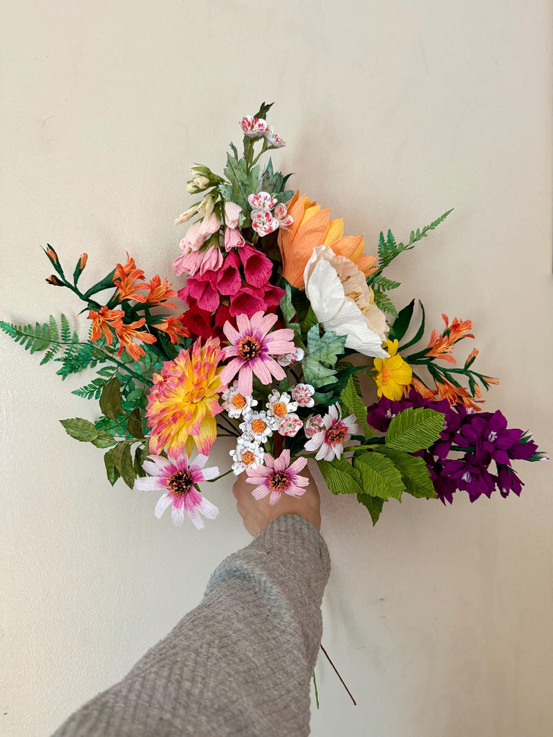 Custom Crepe Paper Wedding or Celebration Bouquet with Greens: Handmade Bridal Flowers ANNIVERSARY