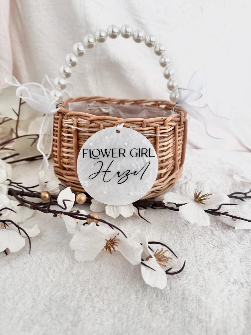 Personalised flower girl basket, pearl handle, personalized wedding flowers wedding flower