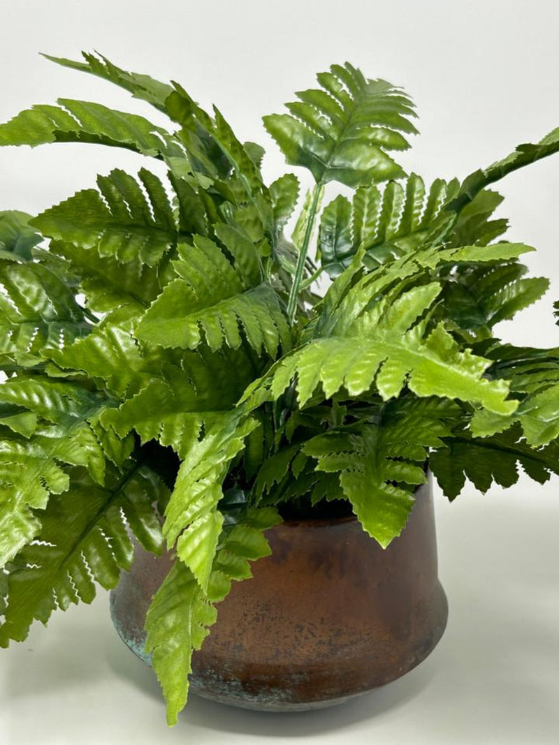 Small Faux Leather Fern Bush in Copper Planter - 10" Silk Plant faux plants
