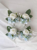 Elegant White Rose & Blue Hydrangea Boutonniere Ð Set of 4 Silk Wedding Groomsmen Florals silk flower