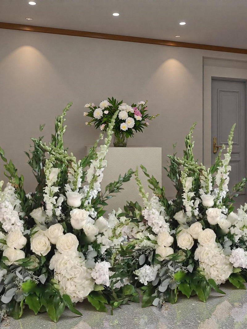Greenery White Flowers Row,Wedding Floor Flower Arrangement,Ground Florals,faux flower arrangement sweetheart table wedding flower