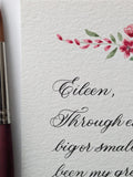 Custom Calligraphy - Silver/Ruby/Gold/Diamond/Sapphire/Platinum Wedding Anniversary, Handmade and Handwritten Card with Watercolor Flowers ANNIVERSARY