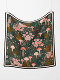 Teal and Pink Fall Mushroom and Flower 100% Silk Scarf: Four Sizes, Made to Order silk flower