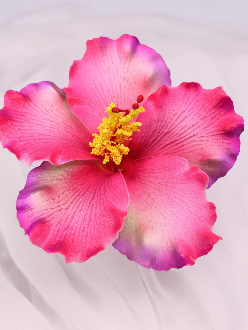 Shimmery Pink Hibiscus 11.5cm, Real Touch Artificial Hibiscus Flower Head, Iridescent Tropical Faux Flower, Wedding Hair Flower silk flower