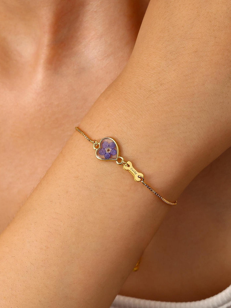 Forget Me Not Flower Dog Bracelet, Personalized Pet Memorial Jewelry sympathy flower