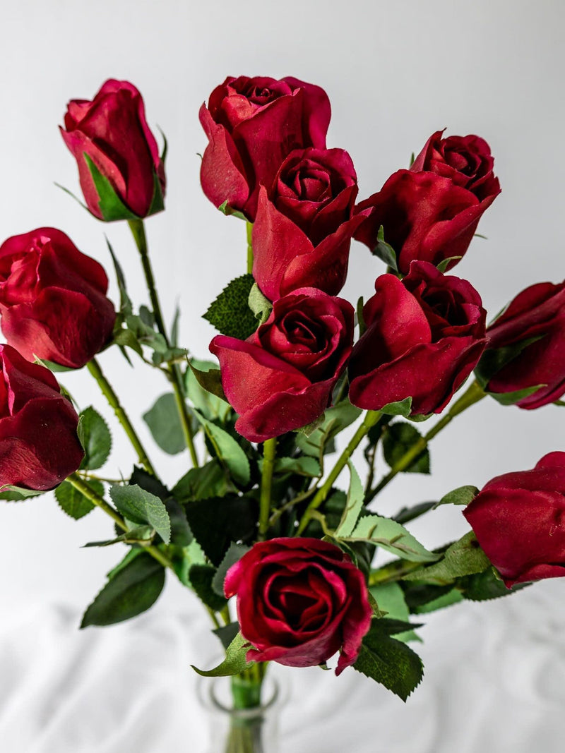 Red Real Touch Open Bud Rose Stem Ð Artificial Red Rose, Faux Real Touch Rose for Wedding Bouquets, ValentineÕs Day & Home DŽcor silk flower