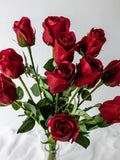 Red Real Touch Open Bud Rose Stem Ð Artificial Red Rose, Faux Real Touch Rose for Wedding Bouquets, ValentineÕs Day & Home DŽcor silk flower