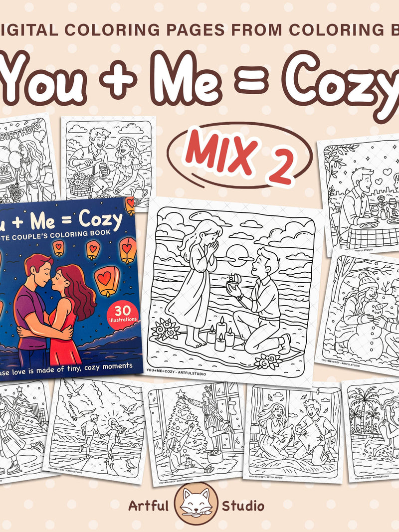 Cozy Couples Coloring Pages: Romantic Illustrations (PDF Pattern) Love Romance Flower