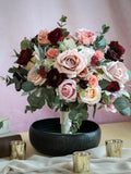 Dusty Pink Burgundy Silk Wedding Bouquet, Artificial Bouquet, Elegant Bridal Flowers Bouquet