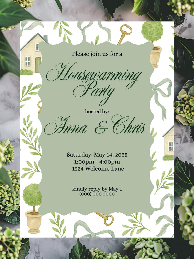 Editable Housewarming Invitation Template | Green Botanical New Home Party Invite | Printable Digital Download house warming flower