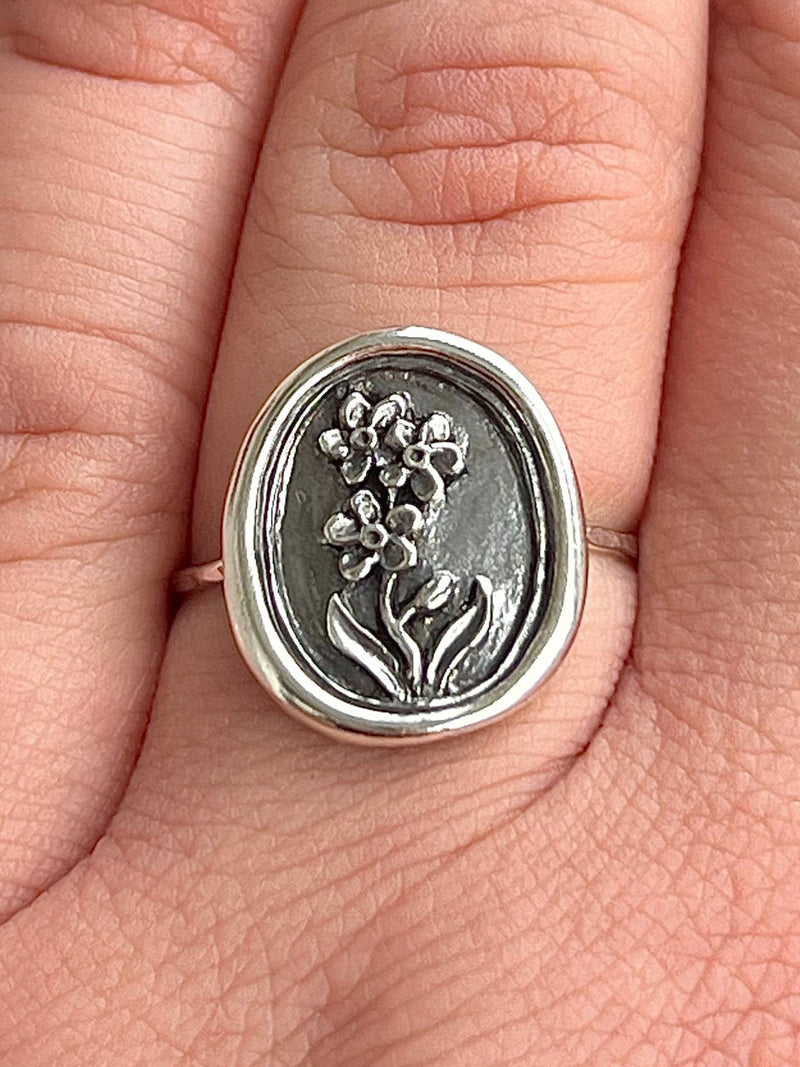 Sterling Silver Forget Me Not Flower Ring | Memorial Jewelry sympathy flower