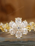 Pear Shape 14K Gold Plated Floral Moissanite Ring Blossom Design, Sparkling Ideal for Engagement, Wedding Daily Stacking Ring Gift for Her wedding flower