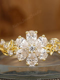 Pear Shape 14K Gold Plated Floral Moissanite Ring Blossom Design, Sparkling Ideal for Engagement, Wedding Daily Stacking Ring Gift for Her ANNIVERSARY