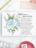 Personalized Blue Floral Funeral Thank You Cards with Envelopes, Custom Sympathy Bereavement Acknowledgement Notes with Name and Dates sympathy flower