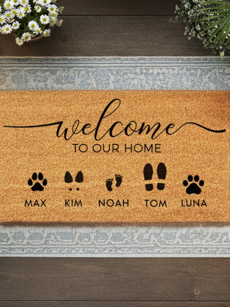 Personalized Welcome to Our Home Doormat - Custom Entryway Rug -  Perfect Housewarming Gift -Custom Name Doormat for Home Entryway or Porch house warming flower