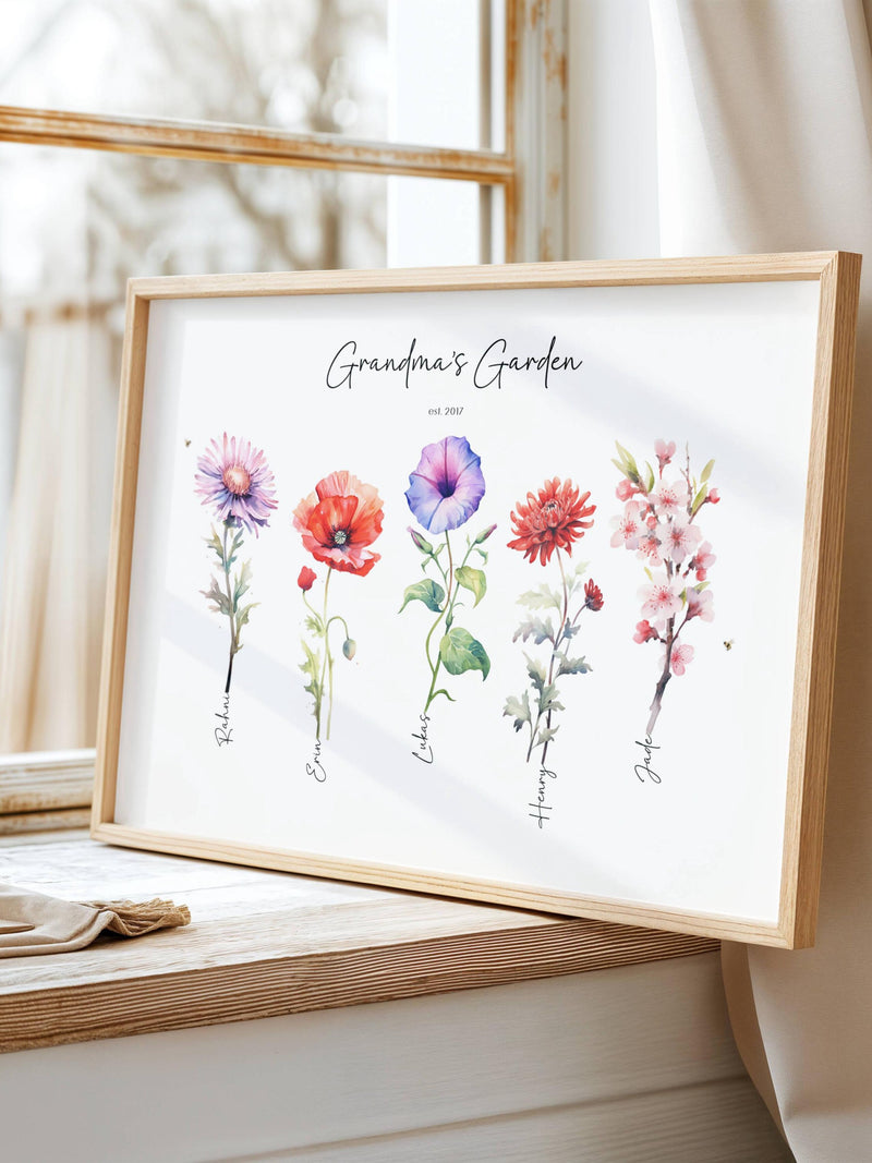 Personalized Birth Flower Print: Grandma's Garden Watercolor Art (Digital Download, Proof in 48h) birthday flower
