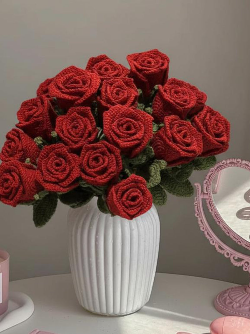 Crochet Flower Bouquet, Handmade Wine Cup Rose, Knitted Gift Mothers, Friends, Family, Anniversary Gift, Home Decor, Get Well Soon Gift Bouquet