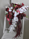 Burgundy white wedding bouquet, Exotic wedding, Cascading bouquet Bouquet