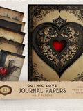 Gothic Love Digital Papers, Dark Romance Paper Crafting, Cardmaking Supply, Scrapbook Essentials, Valentines Junk Journaling Love Romance Flower