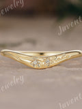 Unique Flower Engraved Moissanite Wedding Band Solid Gold Curved Engraved Wedding Band Floral Engraved Band Handmake Promise Ring For Her wedding flower