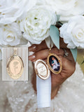 Bridal Bouquet Charm With Birth Flower ¥ Custom Engraved Locket ¥ Wedding Keepsake with Photo & Message ¥ Memorial Gift for Bride Bouquet