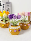 Handmade Crochet Flower Pot Custom Crochet Tulip Heart Crochet Decoration Office Desk Decor Knitted Bouquet Birthdays Gifts Christmas Gifts house warming flower