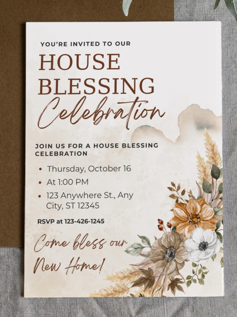 Rustic Housewarming Celebration Invitation | Boho House Blessing | Printable Template for New Home Owners | Free Editing & Ready to Print house warming flower