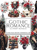 Gothic Romance Clipart Bundle | Dark Academia Watercolor Roses, Black Romantic Aesthetic PNGs, Gothic Borders, Victorian Valentine Graphics Love Romance Flower