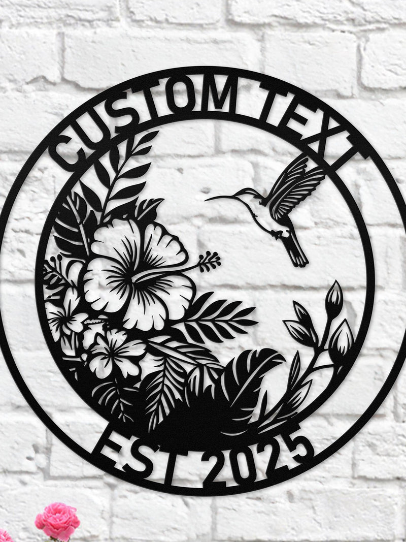 Custom Hummingbird Metal Wall Art Ð Personalized Floral Circle Sign with Name and Year Ð Garden Decor or Gift for Nature Lovers ANNIVERSARY