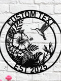 Custom Hummingbird Metal Wall Art Ð Personalized Floral Circle Sign with Name and Year Ð Garden Decor or Gift for Nature Lovers ANNIVERSARY
