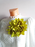 Lime Green Faux Silk Flower Brooch: 6 Inch Statement Pin, Handmade Accessory silk flower